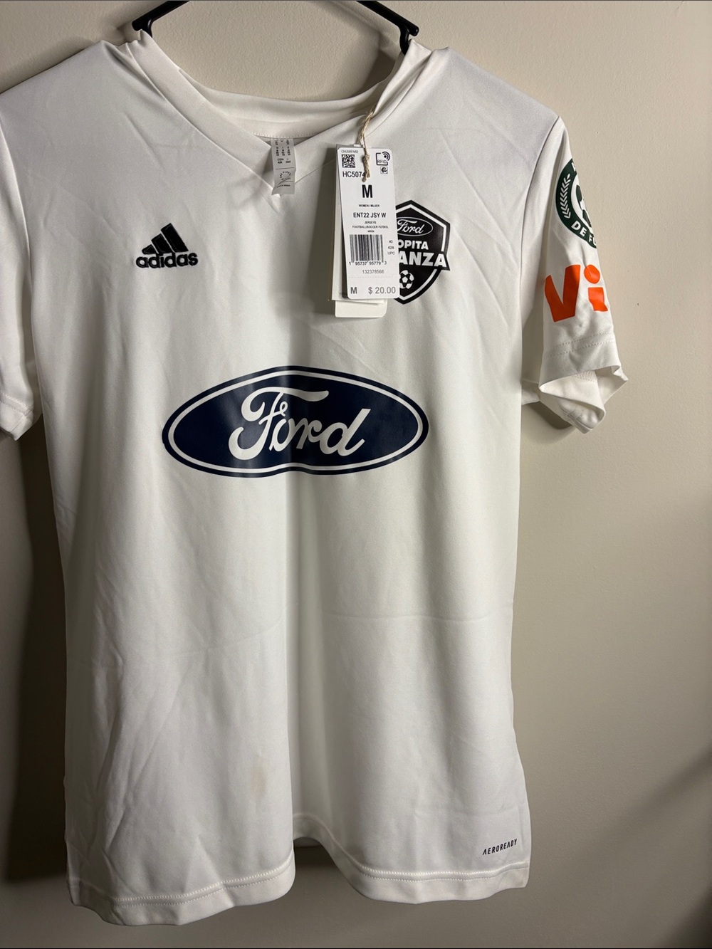 adidas White Men’s Soccer Jersey with Navy and Orange Accents
